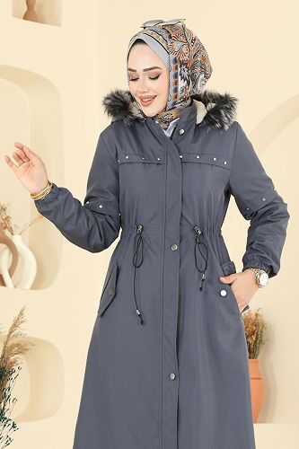 moda selvim Trenchcoat 2823MSA980 Anthracite - Thumbnail