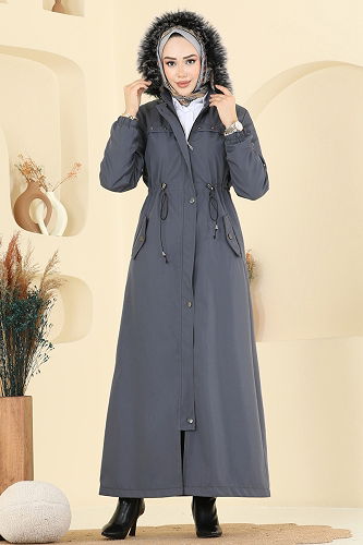 moda selvim Trenchcoat 2823MSA980 Anthracite - Thumbnail