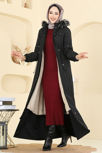 moda selvim Trenchcoat 2823MSA980 Black - Thumbnail