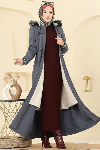 moda selvim Trenchcoat 2824MSA980 Anthracite - Thumbnail