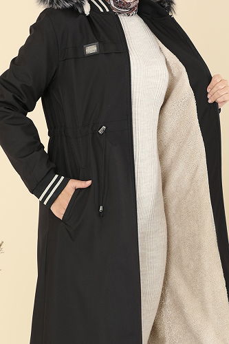 moda selvim Trenchcoat 2824MSA980 Black - Thumbnail