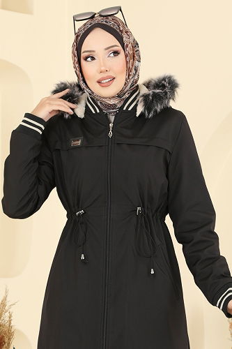 moda selvim Trenchcoat 2824MSA980 Black - Thumbnail