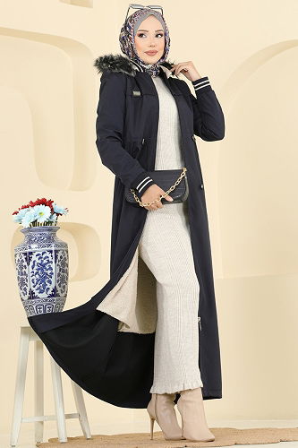 moda selvim Trenchcoat 2824MSA980 Navy Blue - Thumbnail