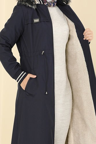 moda selvim Trenchcoat 2824MSA980 Navy Blue - Thumbnail