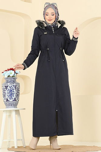moda selvim Trenchcoat 2824MSA980 Navy Blue - Thumbnail