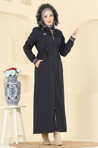 moda selvim Trenchcoat 2824MSA980 Navy Blue - Thumbnail