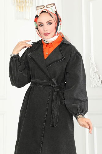 moda selvim Trenchcoat 3001ZNE1011 Washed Anthracite - Thumbnail