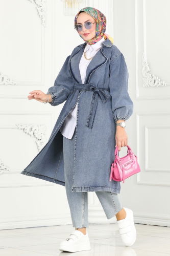 moda selvim Trenchcoat 3001ZNE1011 Washed Jeans - Thumbnail