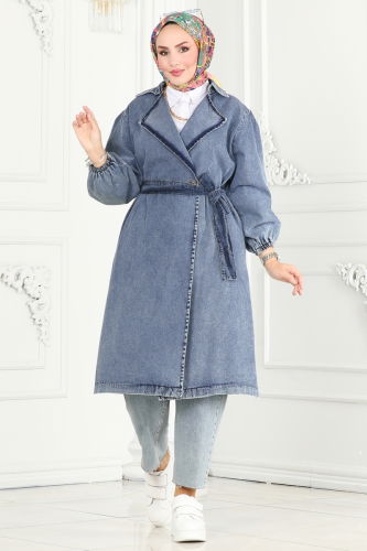 moda selvim Trenchcoat 3001ZNE1011 Washed Jeans - Thumbnail