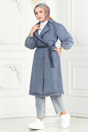 moda selvim Trenchcoat 3001ZNE1011 Washed Jeans - Thumbnail