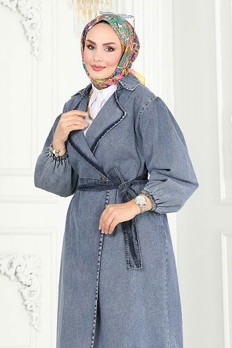 moda selvim Trenchcoat 3001ZNE1011 Washed Jeans - Thumbnail