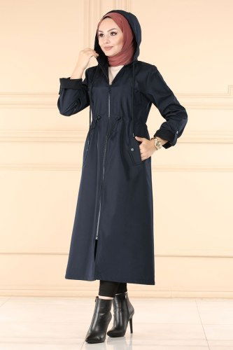 moda selvim Trenchcoat 3003KTR750 Navy Blue - Thumbnail
