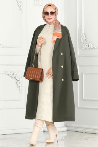 moda selvim Trenchcoat 3014DFL152 Khaki - Thumbnail