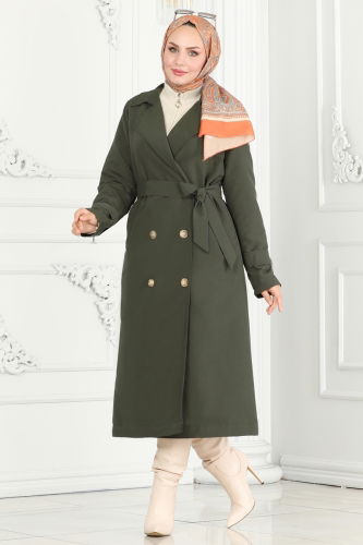 moda selvim Trenchcoat 3014DFL152 Khaki - Thumbnail