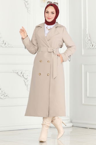 moda selvim TRENCHCOAT 3014DFL152 Stone - Thumbnail