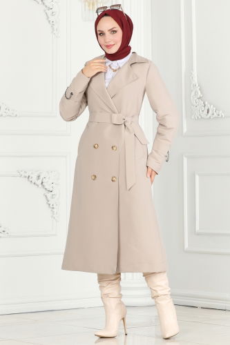 moda selvim Trenchcoat 3014DFL152 Stone - Thumbnail