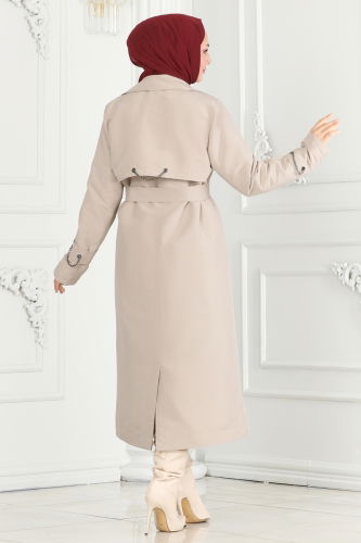 moda selvim Trenchcoat 3014DFL152 Stone - Thumbnail