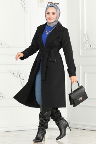 moda selvim Trenchcoat 3019KTR750 Black - Thumbnail