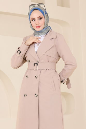 moda selvim Trenchcoat 3019KTR750 Stone - Thumbnail