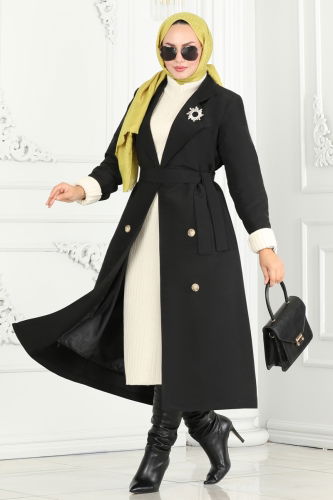 moda selvim Trenchcoat 3020DFL152 Black - Thumbnail