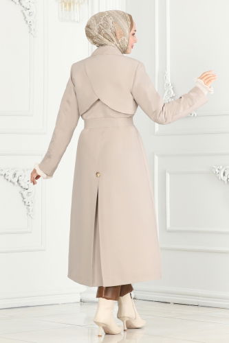 moda selvim Trenchcoat 3020DFL152 Stone - Thumbnail