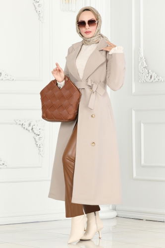 moda selvim Trenchcoat 3020DFL152 Stone - Thumbnail