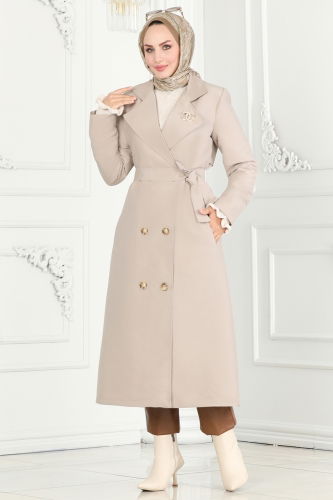 moda selvim TRENCHCOAT 3020DFL152 Stone - Thumbnail