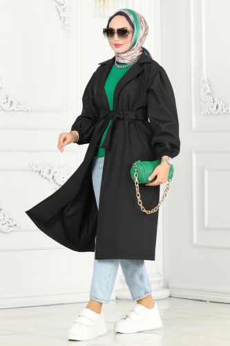 moda selvim Trenchcoat 3021KTR750 Black - Thumbnail