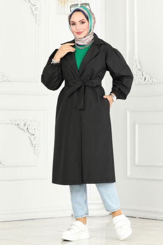 moda selvim Trenchcoat 3021KTR750 Black - Thumbnail