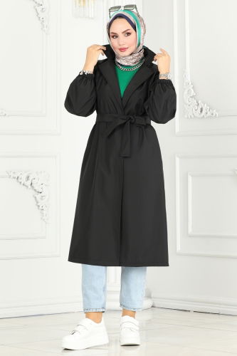 moda selvim Trenchcoat 3021KTR750 Black - Thumbnail