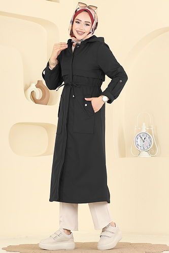 moda selvim Trenchcoat 3069KTR750 Black - Thumbnail