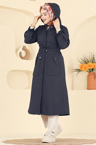 moda selvim Trenchcoat 3069KTR750 Navy Blue - Thumbnail