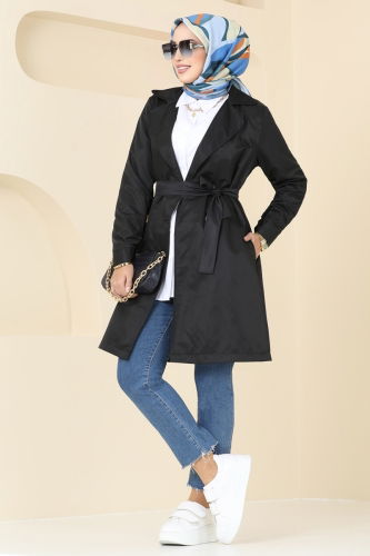 moda selvim Trenchcoat 4082TEG847 Black - Thumbnail