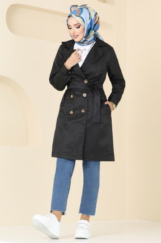 moda selvim Trenchcoat 4082TEG847 Black - Thumbnail