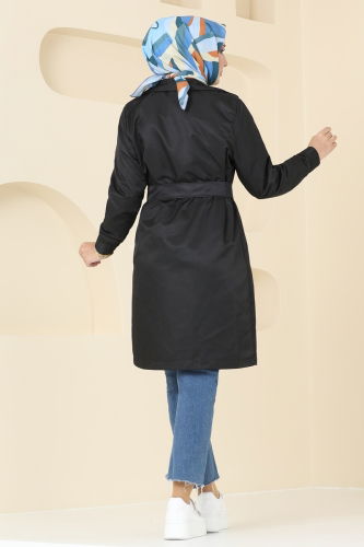 moda selvim Trenchcoat 4082TEG847 Black - Thumbnail