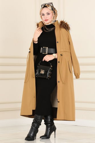 moda selvim Trenchcoat 4281MDH809 Latte - Thumbnail