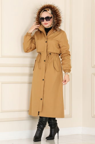 moda selvim Trenchcoat 4281MDH809 Latte - Thumbnail