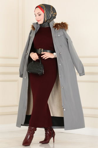 moda selvim Trenchcoat 4599MDH809 Gray - Thumbnail