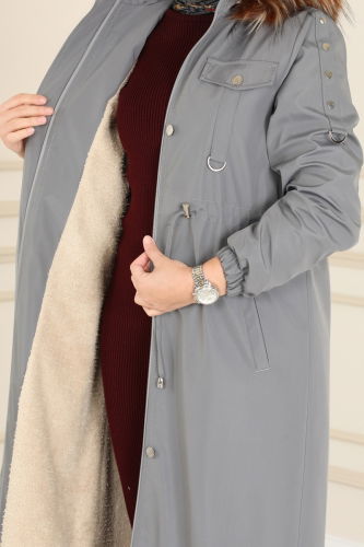 moda selvim Trenchcoat 4599MDH809 Gray - Thumbnail