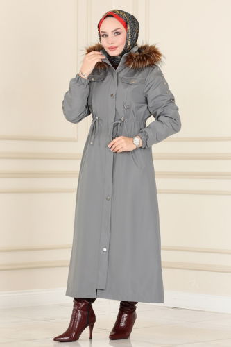 moda selvim Trenchcoat 4599MDH809 Gray - Thumbnail