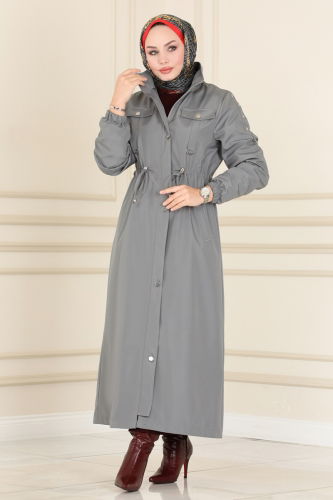 moda selvim Trenchcoat 4599MDH809 Gray - Thumbnail