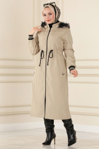 moda selvim Trenchcoat 4614MDH809 Stone - Thumbnail