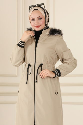 moda selvim Trenchcoat 4614MDH809 Stone - Thumbnail