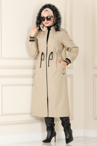 moda selvim Trenchcoat 4614MDH809 Stone - Thumbnail