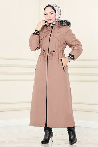 moda selvim Trenchcoat 4619MDH809 Powder Mink - Thumbnail