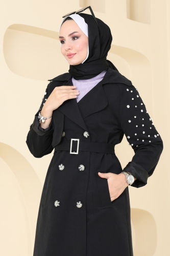 moda selvim Trenchcoat 4629MDH809 Black - Thumbnail