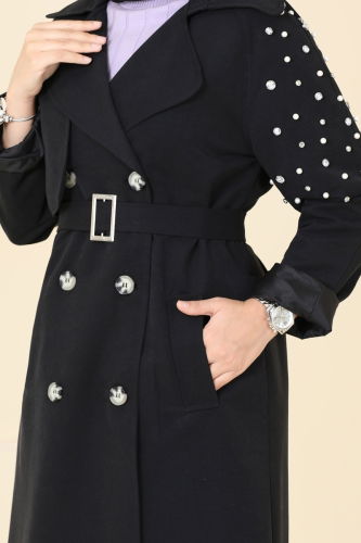 moda selvim Trenchcoat 4629MDH809 Black - Thumbnail