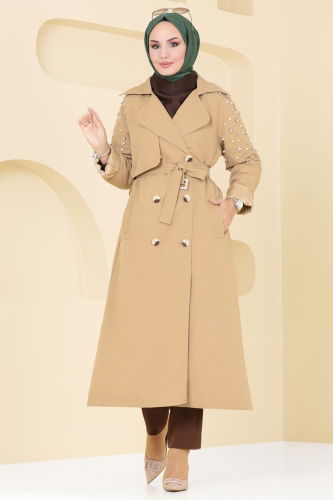 moda selvim Trenchcoat 4629MDH809 Latte - Thumbnail