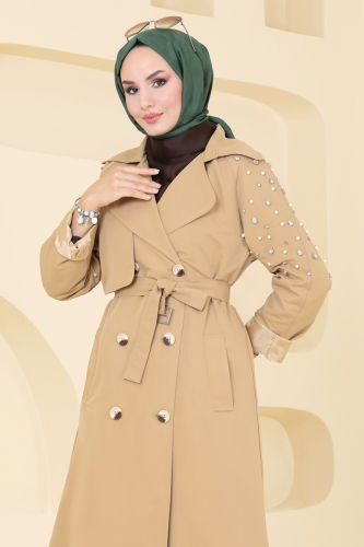 moda selvim Trenchcoat 4629MDH809 Latte - Thumbnail