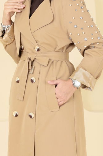 moda selvim Trenchcoat 4629MDH809 Latte - Thumbnail